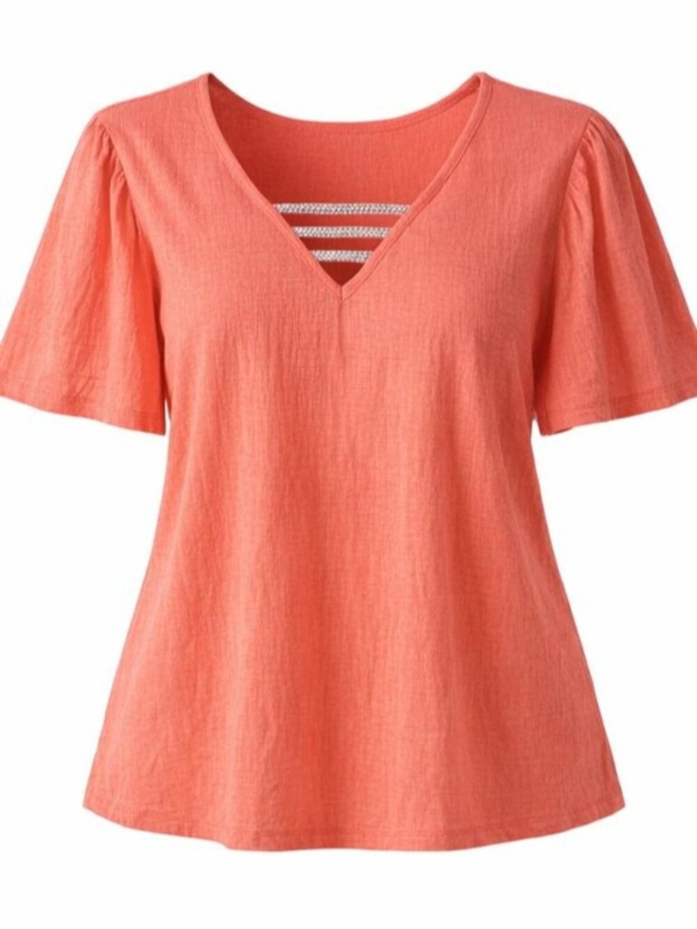 A Love Story Top NEW Coral embellished rhinestones flutter sleeve SIZE XL NWT